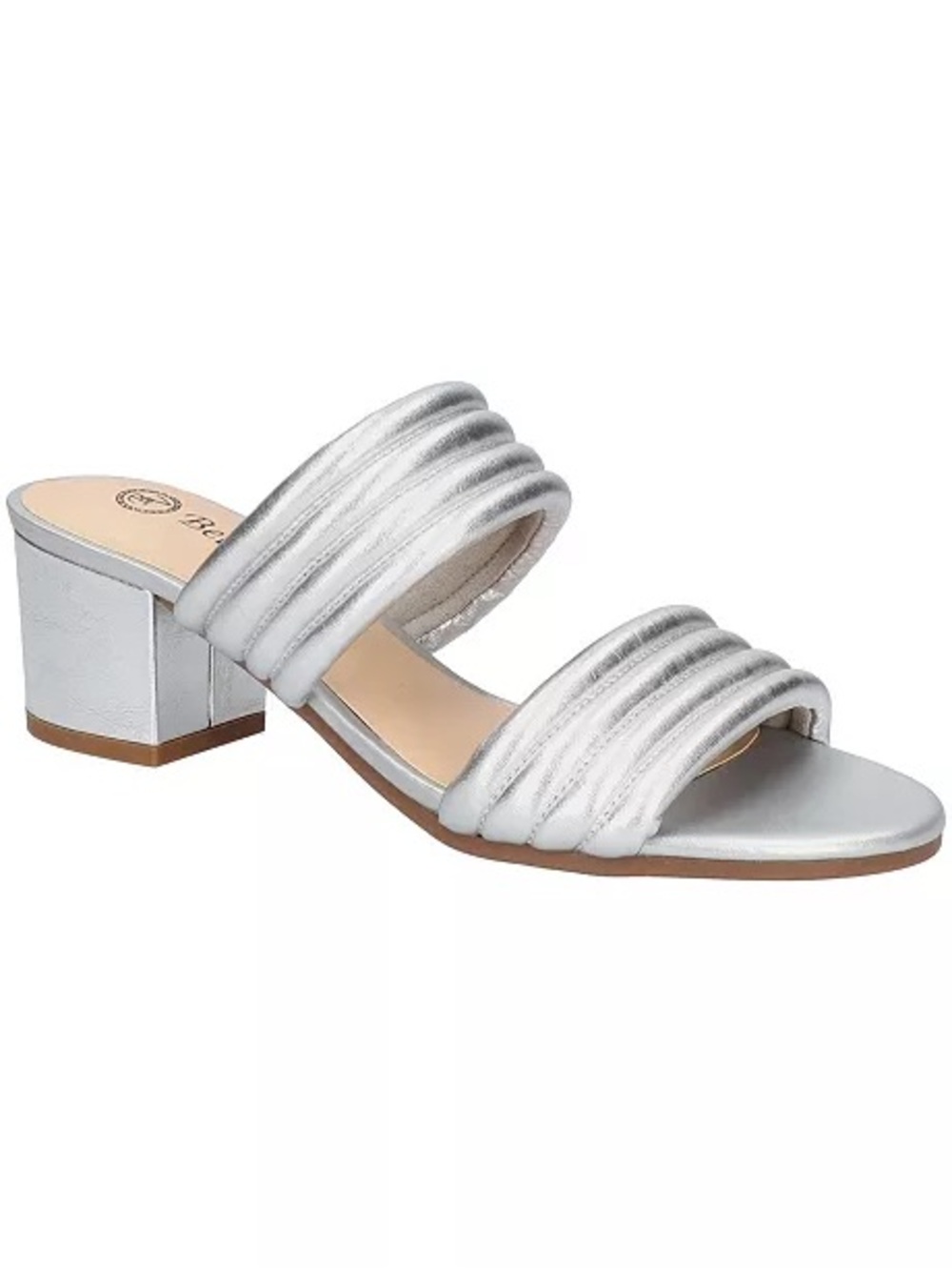 Bella Vita Metallic Silver Quilted Double-Strap Slide Mules